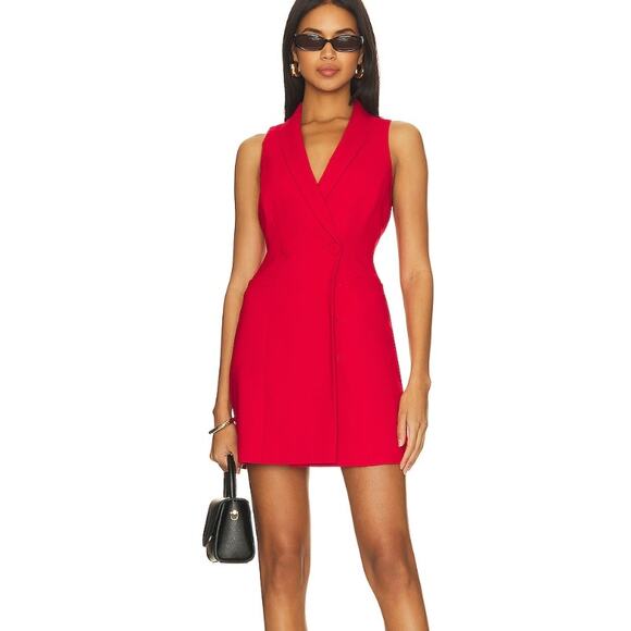 Alice + Olivia Latoya Blazer Crepe V neck Mini Dress sleeveless ruby red 6 - Picture 1 of 8